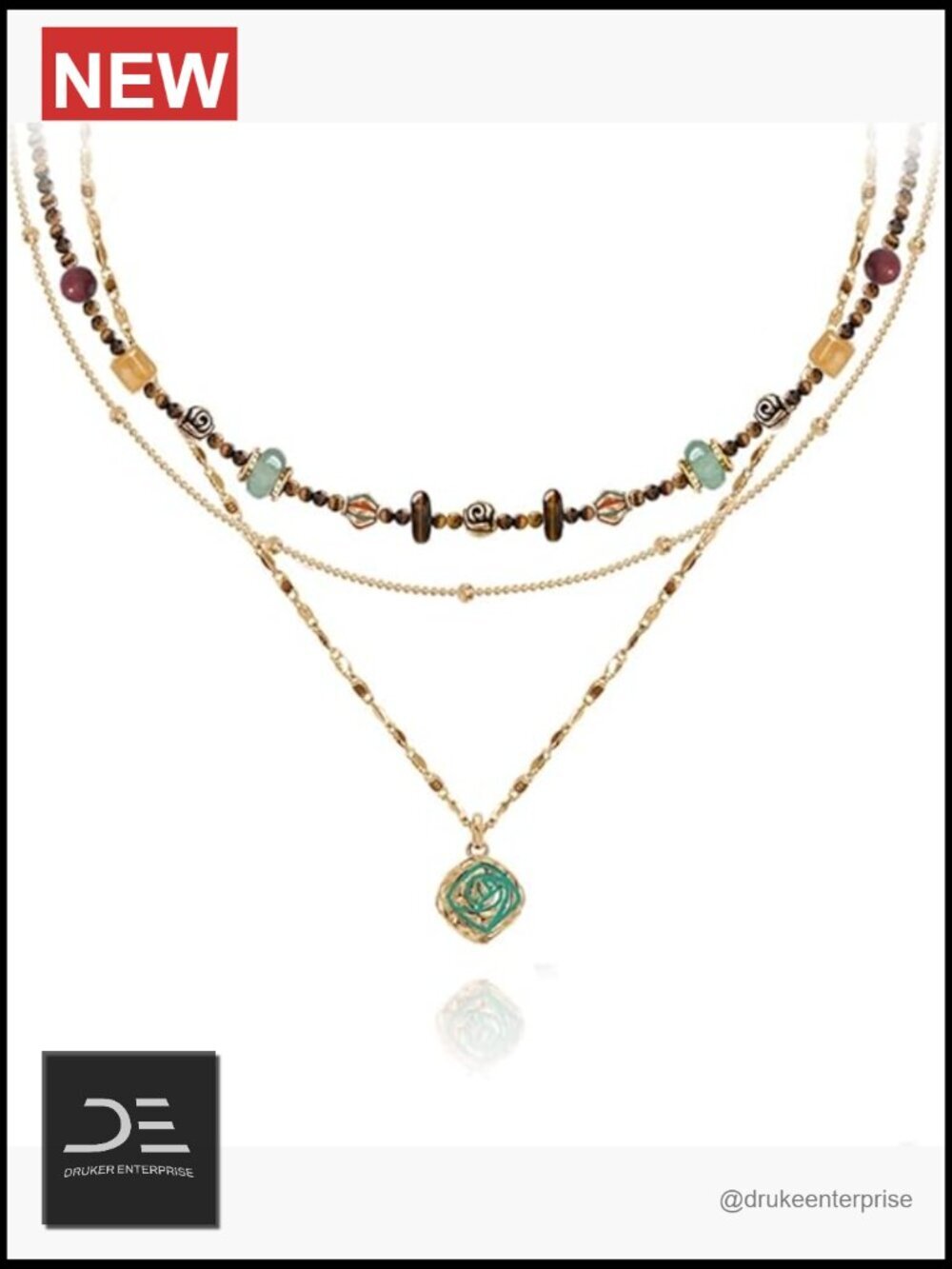 Multi-layer Beaded Pendant Necklace Fashion Gold-plated